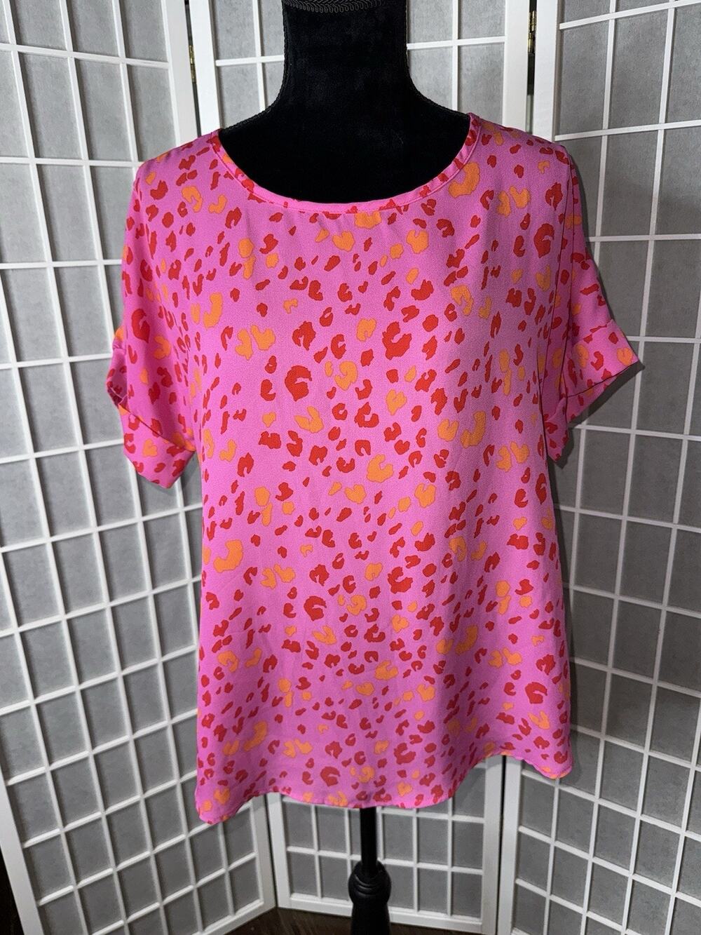 Jodifl Pink Leopard Top Size Small Oversized Short Sleeve